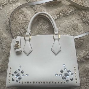 NWOT - White Leather Jeweled Tote with Lock+Key